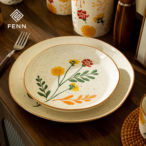 Fait à la Main FENN <span class=keywords><strong>Assiette</strong></span> Fleurs Peintes et Bol en <span class=keywords><strong>Porcelaine</strong></span> Vaisselle Tasse Céramique Style Pastoral Écologique Service de Table en Céramique - Product Image 3