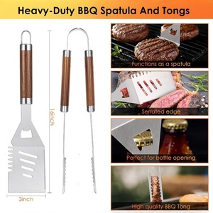 Ensemble complet <span class=keywords><strong>de</strong></span> 35 <span class=keywords><strong>ustensiles</strong></span> <span class=keywords><strong>de</strong></span> <span class=keywords><strong>barbecue</strong></span> haut <span class=keywords><strong>de</strong></span> gamme en acier inoxydable avec manche en bois, longs outils pour le camping en plein air - Product Image 5
