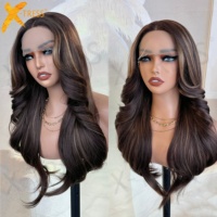 Perruques X-Tress HD à Raie Centrale, Dentelle Frontale, Mèches Superposées, Coupe Walf, Synthétiques, Ondulées Naturelles, Extensions de Cheveux pour Femmes, Vente en Gros