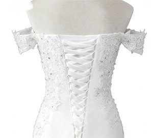 Nouvelle <span class=keywords><strong>Robe</strong></span> <span class=keywords><strong>de</strong></span> <span class=keywords><strong>Mariée</strong></span> Sirène Sexy et Élégante à Col Bateau, Manches Courtes, Dentelle Appliquée, Épaules Dénudées, Laçage, Personnalisable - Product Image 4