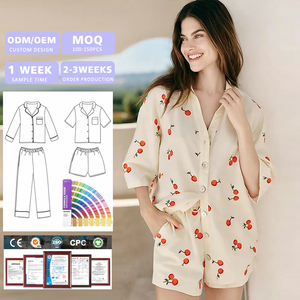 Wholesale Summer Modal Pyjamas Cherry <b>Print</b> Short Cotton Loungewear Women Sets Bamboo Pajamas Women's Sleepwear - Product Image 1