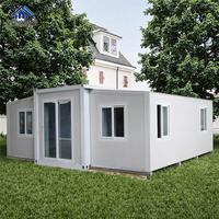 Casa Modular Prefabricada Moderna de Doble Ala, Casa Pequeña con Puerta Plegable de Vidrio, Estudio para Huéspedes en Jardín o Patio Trasero, Casa Contenedor Expandible de Acero