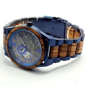 Unisex Wooden <strong>Analog</strong> Quartz <strong>Watch</strong> <strong>with</strong> Crystal Dial Vintage Style Miyota Movement Handmade 45mm Dial 18mm Band - Product Image 2