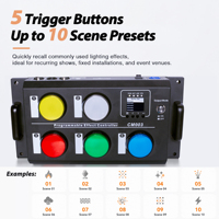 Controlador de Iluminación PKnight CM003 DMX512 Art-Net SACN de 5 Botones, 10 Escenas Programables, Pantalla LED, Funciona con Batería, Autónomo
