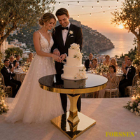 Mesa Moderna Dorada de Acero Inoxidable para Cortar Pasteles de Boda con Tapa de Vidrio Templado, Pedestal Duradero para Exhibición en Hoteles, Comedores y Exteriores