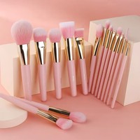 BEILI kualitas tinggi 15 buah rambut sintetis terbaik makeup kuas set dengan kemasan kustom kotak pink makeup SIKAT
