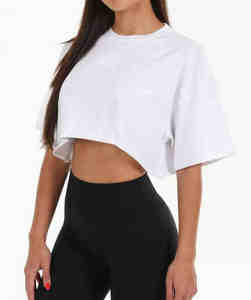 Top corto de gran tamaño para mujer, camisetas de algodón con logotipo personalizado de alta calidad para deportes de verano, patrón informal en 3D - Product Image 1