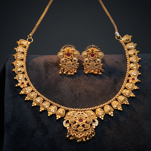 Venta al por mayor de collares cortos chapados en oro de 14K 18K 24K, conjunto de joyería de diseño floral tradicional, conjunto de joyería de moda relleno de oro de latón. - Product Image 3