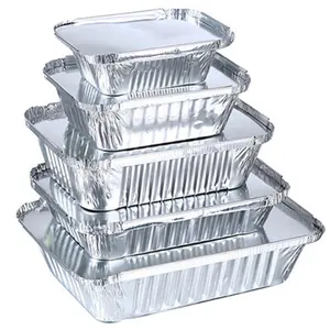 Fabrieksprijs Food Grade Aluminiumfolie Container Wegwerp Rechthoek Aluminiumfolie Bakplaat/Met Deksel Afhaalmaaltijd