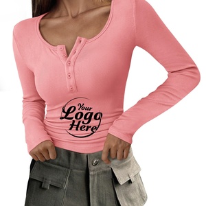 Camisetas de Manga Larga Tejidas para Mujer, Otoño 2025, Camisetas de Manga Larga con Botones, Tejido Acanalado, Corte Ajustado, Blusa Informal Básica - Product Image 4