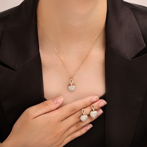 Conjunto de pendientes y collar con forma de corazón de perlas brillantes, aleación de cobre chapada en oro, joyería de fiesta con microincrustaciones, moda de lujo para mujer - Product Image 2