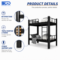 Lit superposé en acier robuste, structure KD, double étage, pour dortoir, appartement, hôtel, taille personnalisée, support OEM