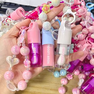 Brillo labial vegano rosa a prueba de agua, libre de crueldad animal, con lazo y llavero, etiqueta privada, DIY, aceite labial, brillo labial con pompón, venta al por mayor - Product Image 2
