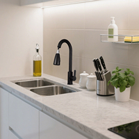 Robinet de cuisine commercial moderne poignée unique en acier inoxydable finition noire mate fonction eau chaude froide pont en céramique