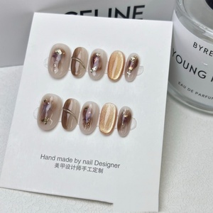 <span class=keywords><strong>Uñas</strong></span> Postizas Hechas a Mano <span class=keywords><strong>con</strong></span> Brillo y Pigmento Intenso, Diseño Ojo <span class=keywords><strong>de</strong></span> Gato Platino, Patrón Cuadrado y Almendrado Popular para Dedos, Nueva Llegada - Product Image 6