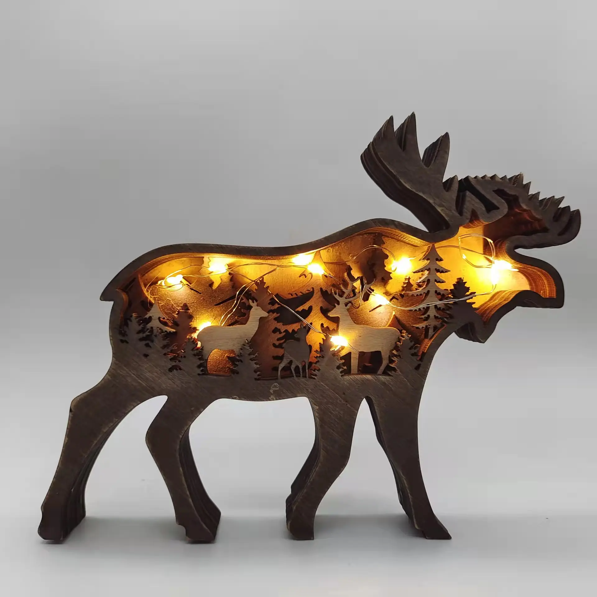 Sea-land ornamento di natale in legno Decor Animal renna Led Wood Deer Ornament Craft