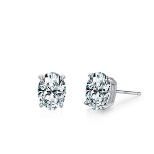 Customizable copper version Classic S925 sterling silver oval-cut zircon oval stud earrings for women's everyday wear - Product Image 1