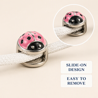 Breloques de chaussures Coccinelle à enfiler pour lacets de baskets, en émail rose, alliage de zinc, amovibles, accessoires de chaussures DIY, personnalisables OEM