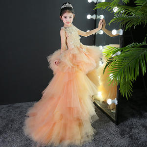 Luxury <b>Girls</b> Princess Applique Lace Beaded Tiered <b>Tulle</b> Flower Wedding Dress Kids Performing Dress - Product Image 2