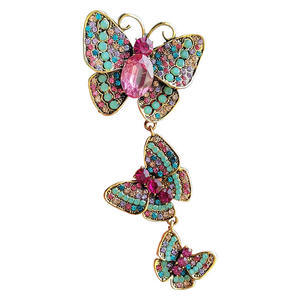 Broches de mariposa de cristal estéticos, broche colgante largo vintage con diamantes de imitación para mujer, insignia para banquete - Product Image 6