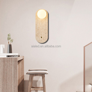 Lampe murale intérieure moderne en pierre, abat-jour en verre sphérique G9, chambre à coucher, salon, lampes murales intérieures, éclairage mural design - Product Image 3