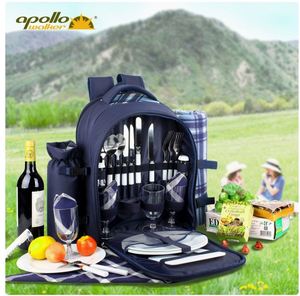 Hap Tim Picnic Basket Backpack 2 Insulated Cooler Compartments Wine Holder Fleece <b>Blanket</b> Cutlery Set-Polyester Camping Hiking - Product Image 4