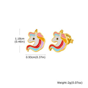 Boucles d'oreilles clous licorne animales tendance en acier inoxydable 316L plaqué or PVD 14k 18k, style coréen, vente en gros pour femmes - Product Image 5