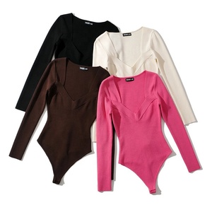 Luluxixiyaya женское нижнее белье с квадратным V-образным вырезом ярко-розовые женские боди с эластичным длинным рукавом - Product Image 2