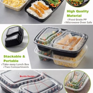 กล่องพลาสติกสำหรับใส่อาหารแบบใช้แล้วทิ้ง รูปทรงสี่เหลี่ยมผืนผ้า 2 ช่อง สำหรับบรรจุภัณฑ์พิซซ่าและแฮมเบอร์เกอร์ ผลิตจากโรงงานในจีน คุณภาพสำหรับอาหาร - Product Image 6