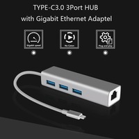 Hub USB C 4-en-1 en aluminium flambant neuf avec Ethernet Gigabit, 3 ports USB pour MacBook Pro/XPS, station d'accueil de voyage