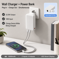 Chargeur mural 3 en 1 avec batterie externe 10000 mAh, câbles doubles intégrés, charge rapide PD 22,5 W, pliable, prise UK EU, voyage