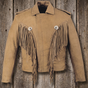 Veste en cuir de vache style Bon Jovi avec franges et conchos - Product Image 3