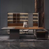 Bureau de direction luxueux et moderne, minimaliste, en forme de L, avec éclairage LED, modulaire, pour PDG, mobilier de bureau sain