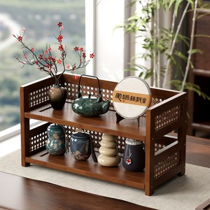 Nuevo estante de almacenamiento/exhibición de escritorio de madera maciza de tres niveles, estilo chino antiguo, multifuncional, moderno y minimalista. - Product Image 1