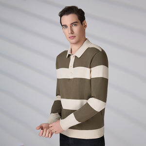 Camiseta Polo Personalizada Informal con Logotipo Bordado, Transpirable, 100% Algodón, Suéter de Punto a Rayas de Alta Calidad para Hombre - Product Image 1