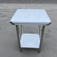 Table de travail de cuisine en acier inoxydable 304 à double couche, finition polie, réglable en hauteur, démontable, fabriquée en Chine, capacité de charge de 300 kg/m
