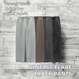 Pantalones de chándal con estampado de algodón 100% acampanado vintage, pantalones de chándal desgastados, cortavientos reflectante holgado elástico medio de gran tamaño - Product Image 2