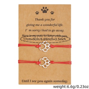 Pulsera con colgante de pata de perro, hilo encerado rojo, acero inoxidable, regalo conmemorativo para amantes de los perros, joyería unisex. - Product Image 4