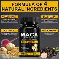 Cápsulas de Extracto de Raíz de Maca Negra, Roja y Amarilla de 1500 mg en Oferta, para Aumentar la Vitalidad Masculina, la Energía y Apoyar la Salud Reproductiva
