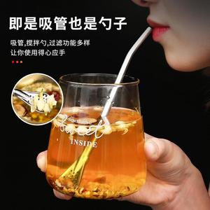 304 Stainless Steel Straw <b>Spoon</b> Filter Stirrer Reusable Polished For Tea <b>Coffee</b> Juice Milk Tea - Product Image 4
