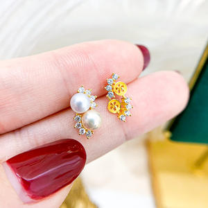 Accessoire pour boucles d'oreilles en argent S925, perles DIY 5-5,5 mm, 21569, double perle, boucle d'oreille à clou, support vide pour bijoux en argent - Product Image 2