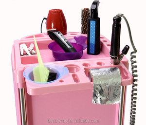 Chariot de rangement roulant moderne en plastique rose pour salon de coiffure et spa, idéal pour les coiffeurs et stylistes - Product Image 3