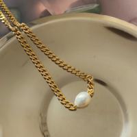Nouveauté Chaîne à maillons cubain en acier inoxydable Collier à breloques en perles Colliers en plaqué or 18 carats Bijoux pour femmes