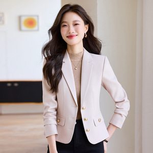 Red Blazer For Women Solid Color Polyester Anti-Wrinkle Short Casual Jacket Spring Autumn Wear - Product Image 3