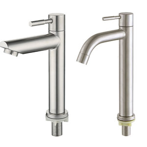 Stainless Steel <b>Single</b>-Cold Faucet Brushed Finish <b>Single</b> Hole Easy Clean Bathroom Sink Fixture - Product Image 4