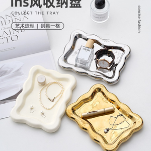 <strong>Ceramic</strong> White and Golden <strong>Jewelry</strong> Tray Earring Plate with Color Rim Decorative Trinket Plate <strong>Jewelry</strong> Organizer Dish Ring Holder - Product Image 6