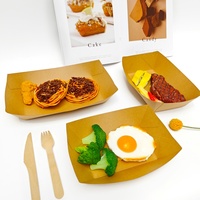 Barquette alimentaire jetable en papier kraft, forme bateau, résistante à la graisse, pour frites, snacks, poulet frit