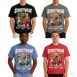 T-shirts graphiques streetwear surdimensionnés en coton 100% de qualité supérieure, imprimés vintage, effet vieilli, coupe ample et épaisse, pour hommes - Product Image 1