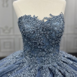 7576 <b>Blue</b> <b>Beading</b> Satin Quinceanera Dress 2024 Lace Applique Natural Waistline Sweet 16 Birthday Party Floor-Length Sweetheart - Product Image 5