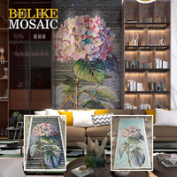Magnifique Murale en Mosaïque de Verre Découpé à la Main, Motif Floral d'Hortensias en Pleine Floraison, Artisanat de Qualité, Décoration Murale